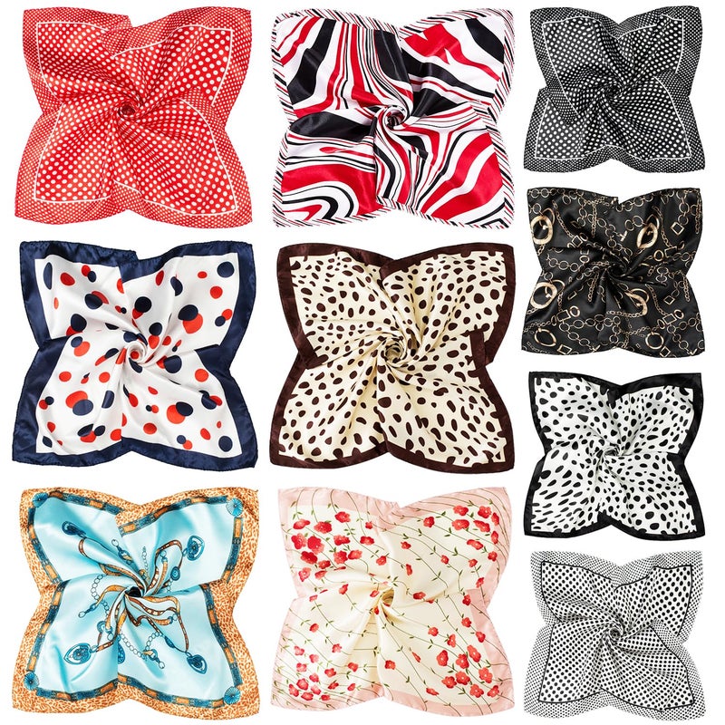 COOLANS 10 PCS Mixed Set Scarf,Fashion Square Satin Neck Scarf Head scarf for Women Hair Scarf Bundle 20 inch x 20 inch (Set A (10 pcs)) - Image 1